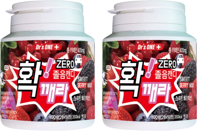 확깨라잠 비타민 졸음캔디 츄어블 50정 스위트 베리믹스맛 무설탕 졸음사탕 졸음방지 졸음번쩍 사탕 수험생필수품, 2개, 100g - 쿠팡