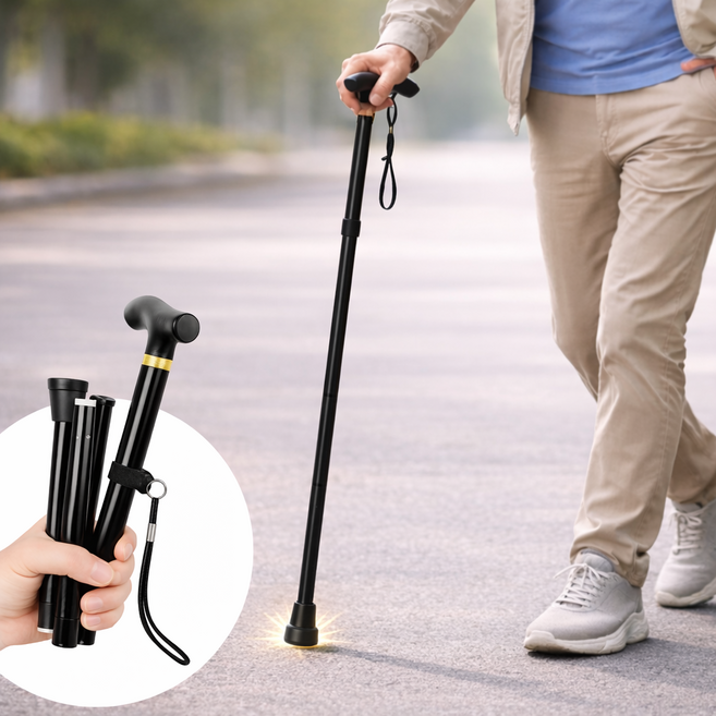 그린카멜 3단 접이식 지팡이 휴대용 경량 높이조절 노인지팡이, 1개, 시크 블랙