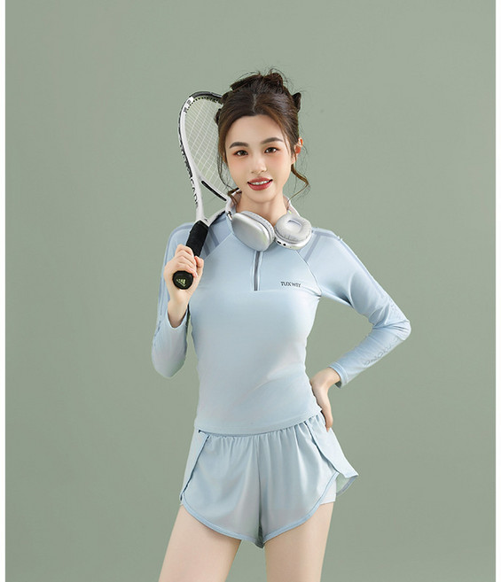 新款女士分體長袖兩件套運動休閒防曬少女學生保守顯瘦泳衣女