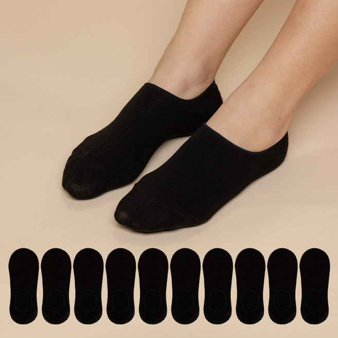 비바슈슈 여성용 벗겨지지않는 발등덮는 면페이크삭스 10켤레