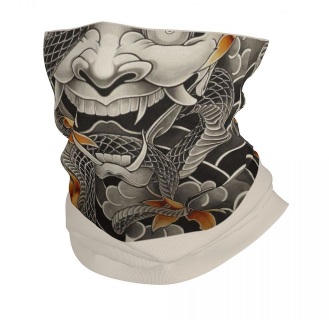 Oni Demon Bandana Neck Gaiter 방풍 페이스 스카프 커버 남성 일본 사무라이 로닌 모자를 쓰고 있죠 튜브, 23 5, 19 5