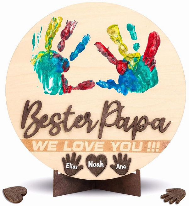 Personalized Bester Papa Handprint Sign– For Dads Who Deserve More Than Best Custom Wooden Family, Personalized Bester Papa Handp
