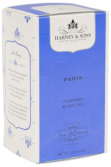 Harney & Sons 레몬 베르가못 향이 살짝 가미된 파리 블랙티 과일향 바닐라 & 카라멜 블렌드, 1개, 36g
