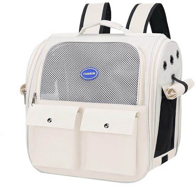 강아지 고양이 이동가방 백팩 반려동물 애완동물 외출 가방, 1개, 아이보리