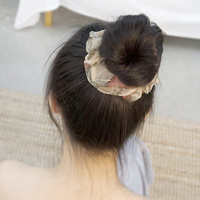 이쁨달다 달빛플로라 플라워곱창 머리끈 쉬폰 파스텔 슈슈 헤어링 스크런치 연예인곱창 오간자 2color