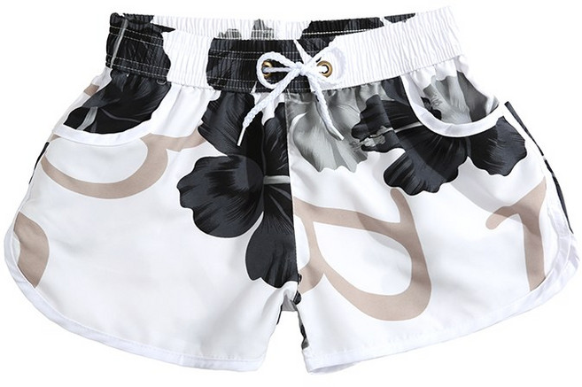 퓨어디아 워터파크 남녀 커플 온천 실내 실외 래쉬가드 하와이팬츠, 블랙 플라워