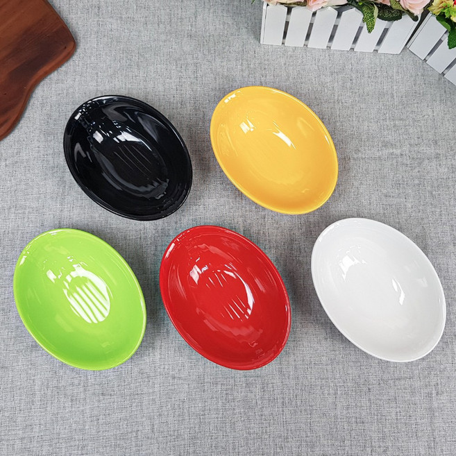 컬러 멜라민 딤플 타원 접시 BB 찬기 반찬접시, 컬러멜라민 딤플타원접시2호 G-3032, 노랑, 1개