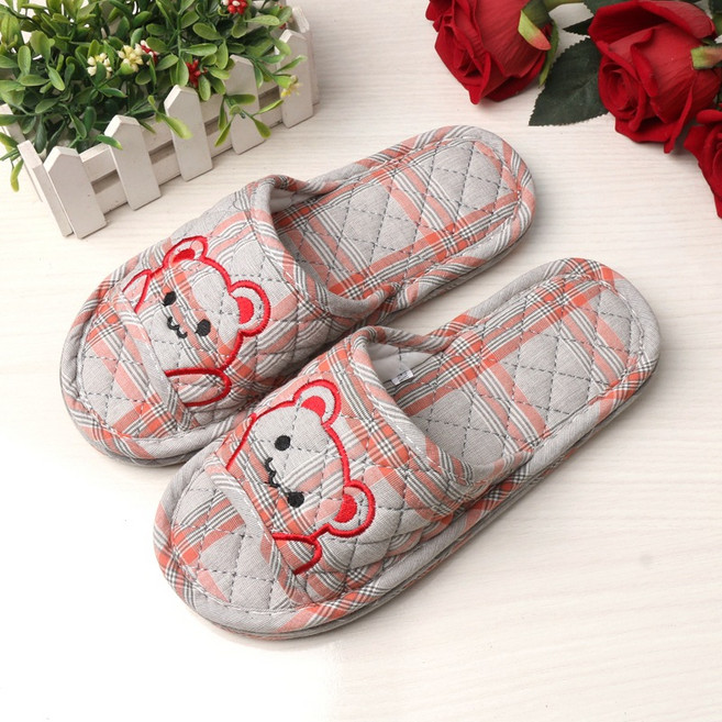 포근베어 층간소음방지 쿠션 면 실내화 발편한 천 거실화, 레드, 1개