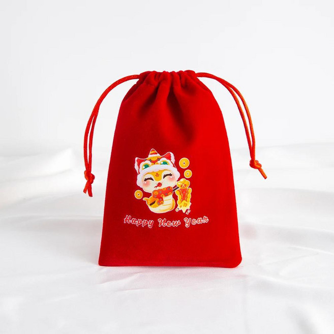 레드 벨벳 쥬얼리 드로스트링 선물 가방 귀걸이 포장 새해 용수철 축제 파티 사탕 뱀 케이크, 1개, 4. Pattern 3 / C. 12x16cm