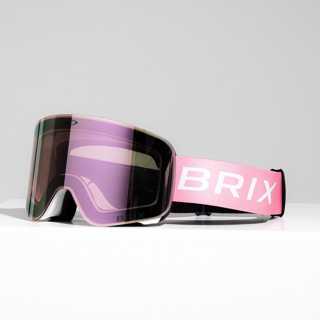 브릭스 앱틱 스키 고글 스노우보드 안티포그 레보렌즈 안경착용 가능 겨울스포츠, 소프트핑크, 1개