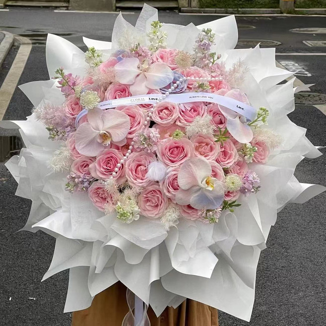 香皂花永生花多巴胺仿真玫瑰七夕節日生日禮物送女生高級感驚喜, 1個, 多巴胺52朵【仙子之吻】送禮袋+燈串