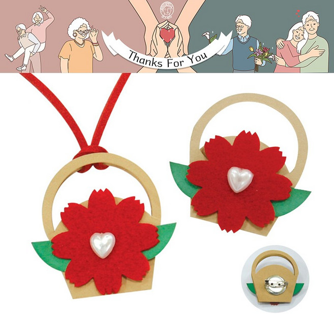 땡스포유 감사한분들께 드리는 DIY / 어버이날 스승의날 경찰관 소방관 의사 선물하기, 1세트, 미니카네이션 목걸이브로치세트(바구니카드)