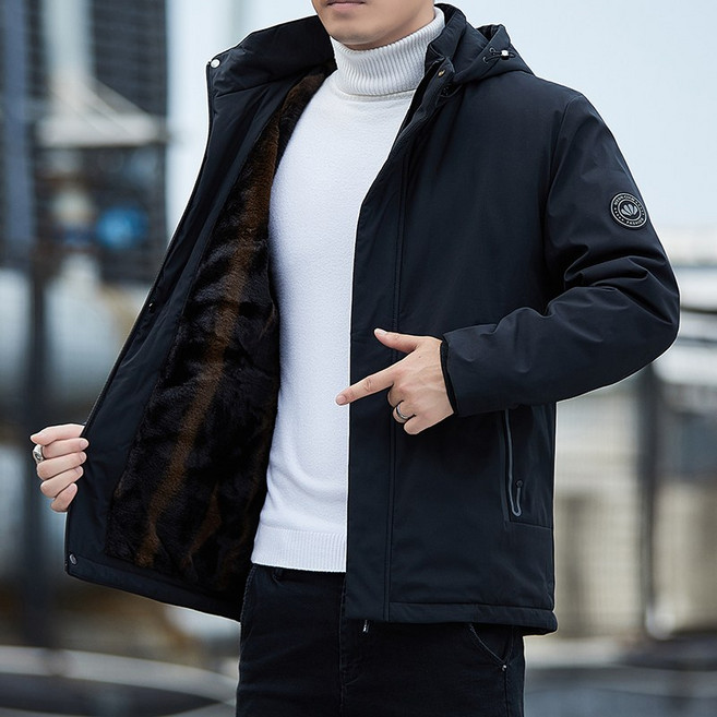 男士冬季連帽加絨加厚羽絨棉服外套 中老年爸爸裝