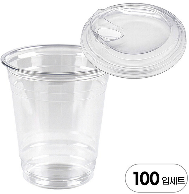 [국내생산] 대성F&B 투명아이스컵 테이크아웃 92파이 390ml(14온스) 투명컵+뚜껑 SET, 1세트, 92파이14온스컵100개+92파이 아이스타공뚜껑100개