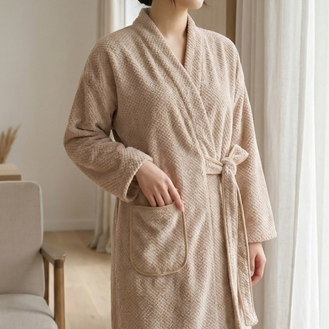 투데이리빙 프리미엄 극세사 사계절 샤워 가운 여름 겨울 물흡수 로브 남녀공용 고급 커플 잠옷 비치 베스 목욕 호텔 까운, 1개, R98642B(베이지