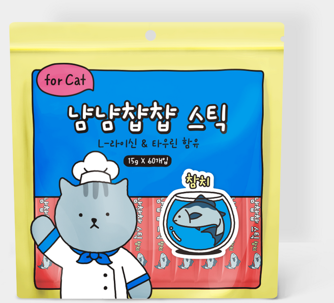 냠냠챱챱 스틱 짜먹는 고양이 대용량 간식, 15g, 60개, 참치