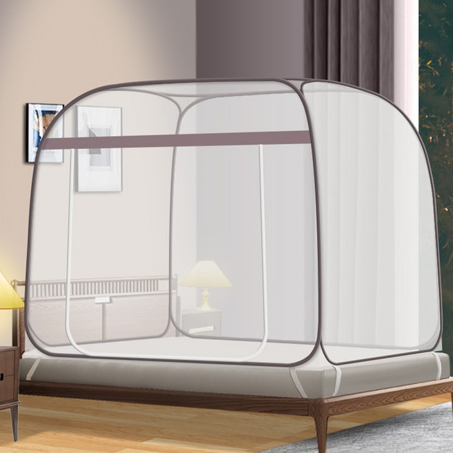 원터치 스퀘어앵글 돔 모기장 미세 방충망 침대 대형 접이식, 그레이