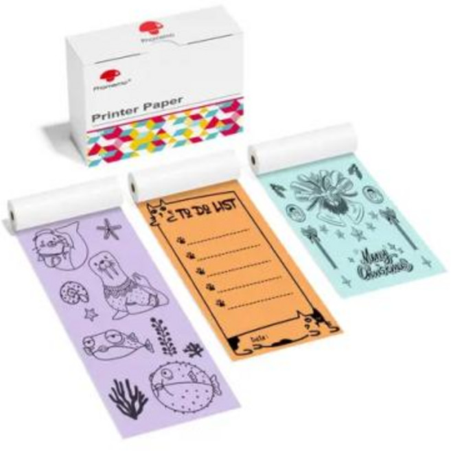 열전사 프린터 잉크 없는 Phomemo 블루투스 304dpi 포토 공부 그림 문서 인쇄용 휴대용 포켓 M04S, 없음, 7) 3rolls 77mm 색상s1