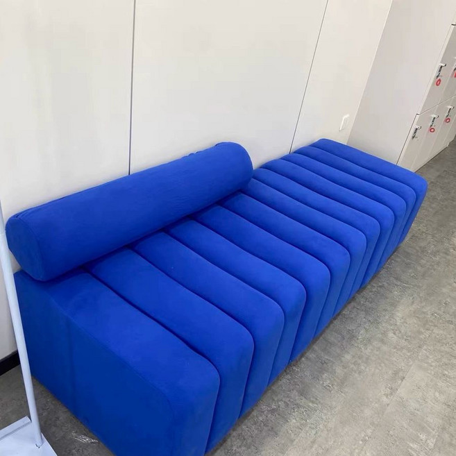 카페 등받이없는 패브릭소파 스툴 2인용벤치의자, 표준, 140x60x45cm, 클라인블루-벨벳