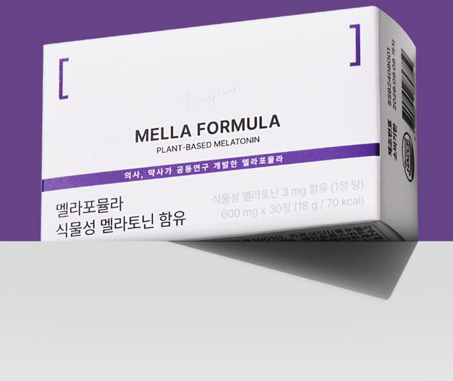 베이랩 멜라포뮬라 식물성 멜라토닌 함유 3mg 감태 타트체리 수면 건강, 1박스, 30정