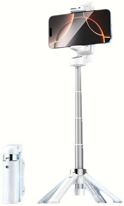 手機助拍器 迷你自拍棒 手機自拍腳架 補光燈美顏 雲台穩定器, 1個, 白色-四軸航空合金-防抖穩, 單燈款