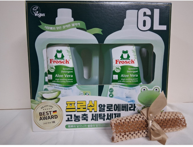 코스트코 프로쉬 알로에베라 고농축 세탁세제 /식물에서 찾은 강력한 세척력(+ 스카치-브라이트 옥수수 그물망사 수세미), 2개, 3L