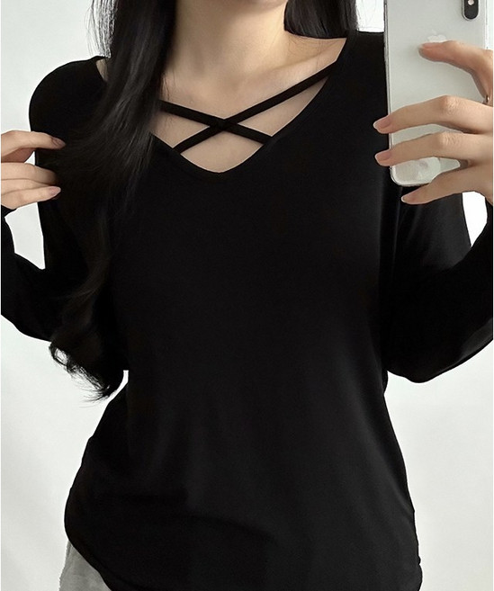 앞뒤착용 가능 찰랑찰랑 레이온 엑스 무지 긴팔 이너티셔츠 국내생산