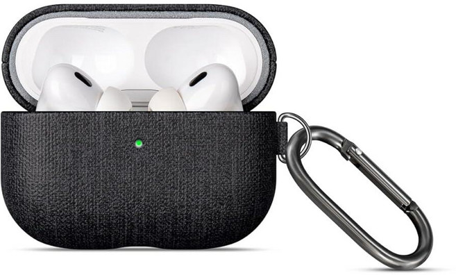 LOPIE 에어팟 프로 3세대 케이스 커버(프로 2세대용이 아님)와 핸드메이드 호환 비건 가죽으로 제작 탄소 섬유 스타일 에어팟 프로 3용 보호 하드 쉘 커버 - 블랙, [캔버스 스타일]-클립이 있는 블랙 케이스