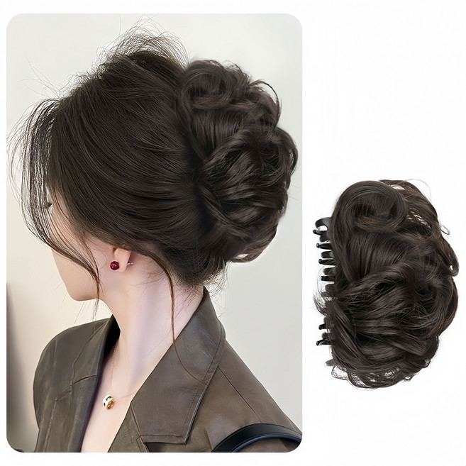 스카이미너리즈 집게핀 똥머리 여성 우아한 올림머리 가발, 1개, 브라운 블랙