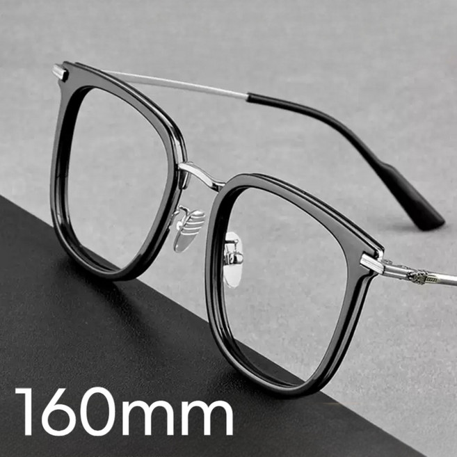 160mm 초경량 순정 티타늄프레임 유광 뿔테 남녀공용 안경테 얼굴 큰남자 미끄럼 방지 레트로감성