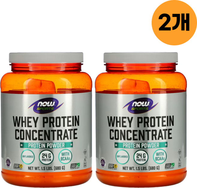 NOW Foods Sports 유청 농축 단백질 파우더 무맛 1.5 lbs(680 g) x 2, 2팩, 680g