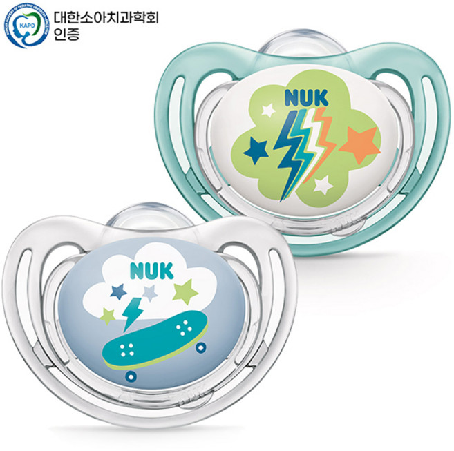 누크 남아용 프리스타일 노리개젖꼭지 2종 세트, S2(6~18개월), 블루, 1세트