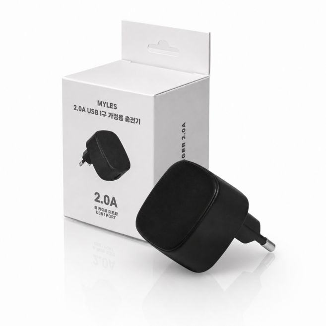 밀레스 5V2A USB 충전기 저전력 저발열 납작형 어댑터, 1개, 블랙