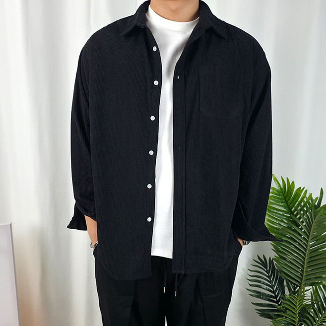 더핏 남성용 긴팔 가을 겨울 오버핏 코듀로이 골덴 셔츠