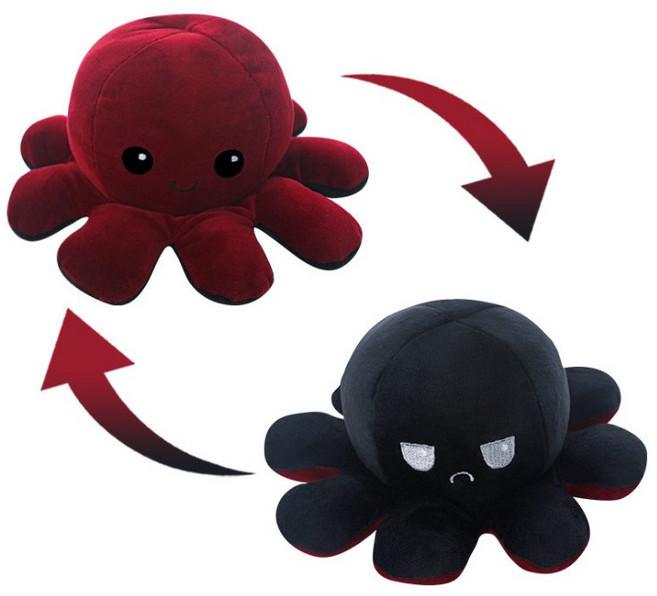양면 문어 리버시블 인형 감정 반전 기분 표현, 퍼플블랙, 13cm, 1개