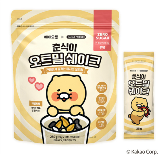 헤이오트 카카오프렌즈 춘식이 오트밀 쉐이크, 250g, 5개