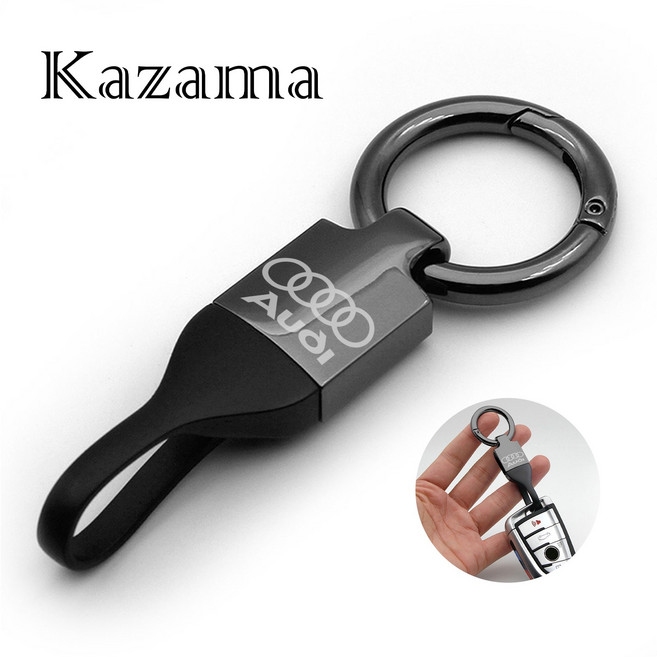 Kazama 자동차열쇠고리 다용도 차량용 일상용 고급 아연 합금 TPU 고무 재질 우수한 내구성 분실 방지 각인 포함 가능한 차키링 키홀더 F245 호환, Audi-black, 1개