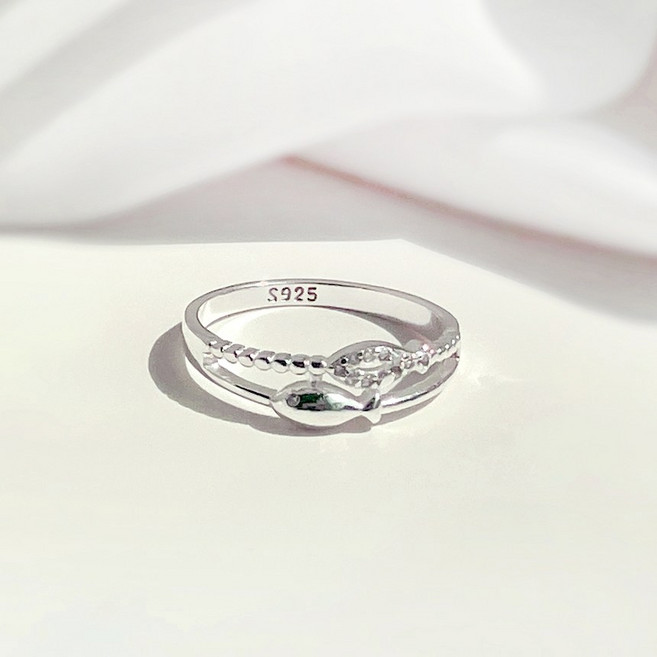 실버925 행운 두줄 물고기 반지 애끼 큐빅 은 반지