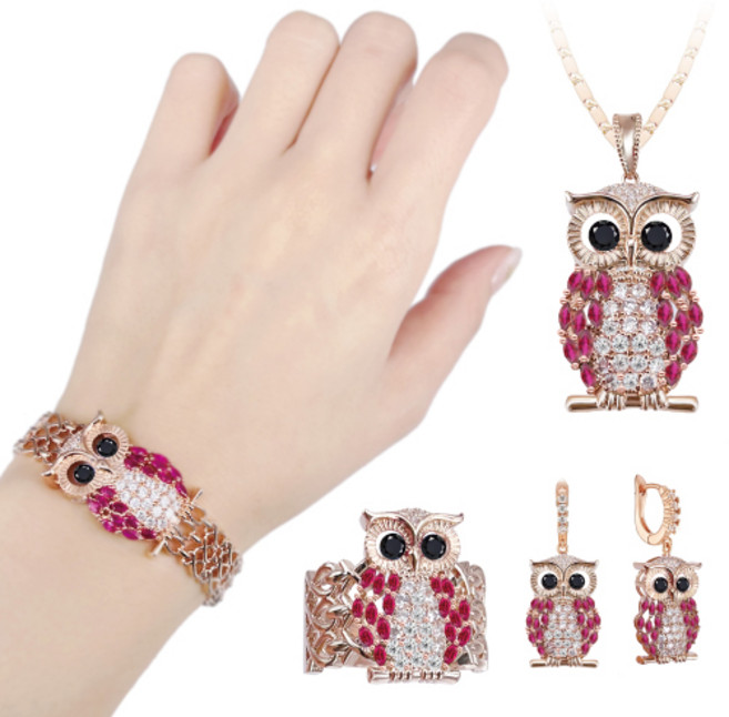 [썬주얼리] 미뇽 오닉스 블랙 루비 부엉이 행운 건강 반지 팔찌 목걸이 귀걸이 4종