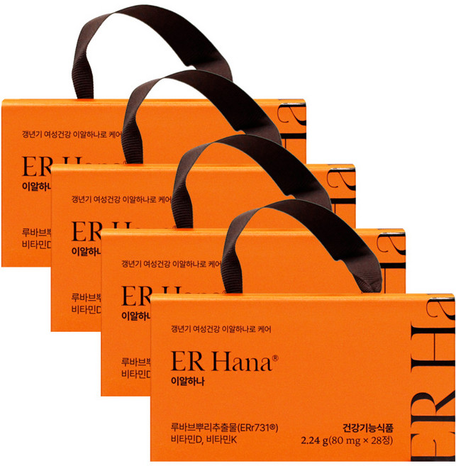 갱년기엔 이알하나 80mgX28정X4개 ERr731 갱년기 여성 영양제 루바브뿌리추출물 비타민D 비타민K, 4개, 28정