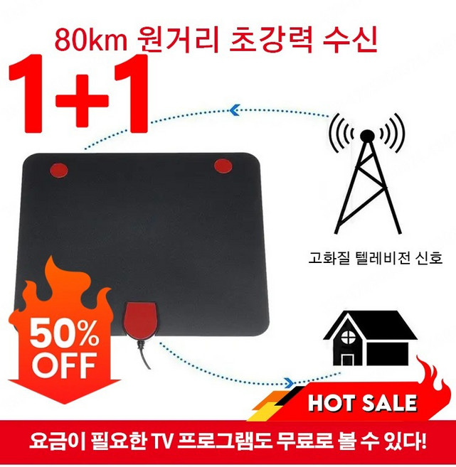 고화질 디지털 텔레비전 안테나 TV 실내안테나 디지털수신기 안테나증폭기 디지털안테나 1개, （4+4) 블랙 *8세트