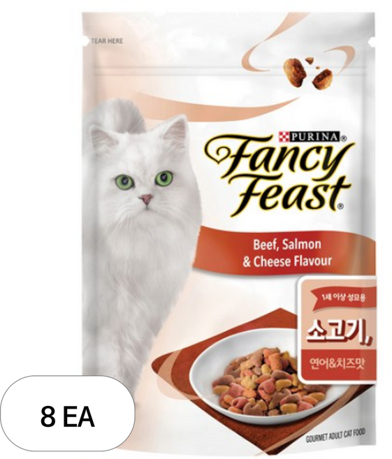 팬시피스트 어덜트 고양이 건식사료, 소+연어, 450g, 8개