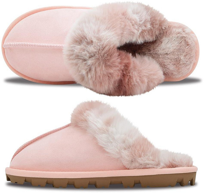겨울슬리퍼 방한 털슬리퍼 실내화 EZSURF 여성용 퍼지 아웃도어 하우스 슬리퍼 슈퍼 소프트 퍼 슬립온 슈즈 아늑한 플러시 인조 모피 스커프 실내 푹신한 신발 고무 밑창 핑크