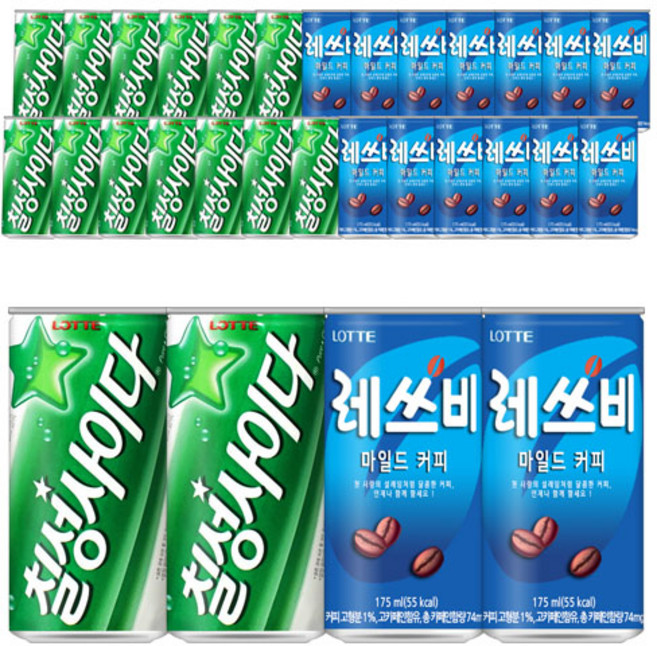 롯데칠성 미니캔세트(칠성사이다15개+레쓰비캔커피15개), 1세트, 190ml