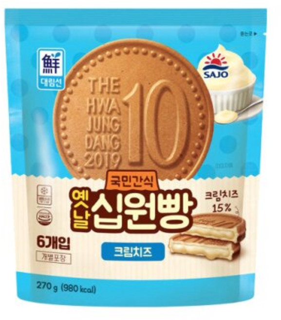 옛날십원빵(크림치즈) 270G/(주)사조대림-3개, 270g, 3개