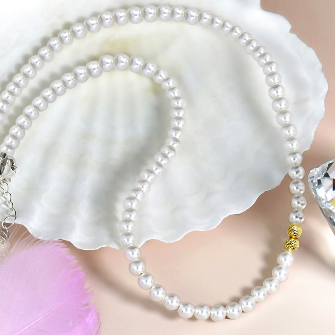 리즈타라 24K 순금 컷팅 금볼 스와로브스키 진주 목걸이