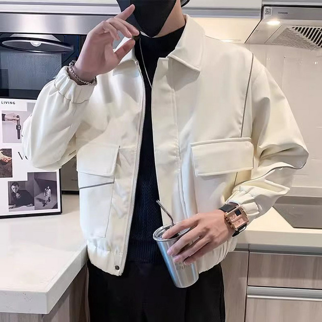 AOKADA 남성 가을 겨울 가죽 자켓 레더 숏 코트