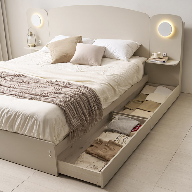 [베디스] 벨로체 호텔식 벙커 서랍 수납 침대프레임, 오트밀 베이지 (1패널 구성)