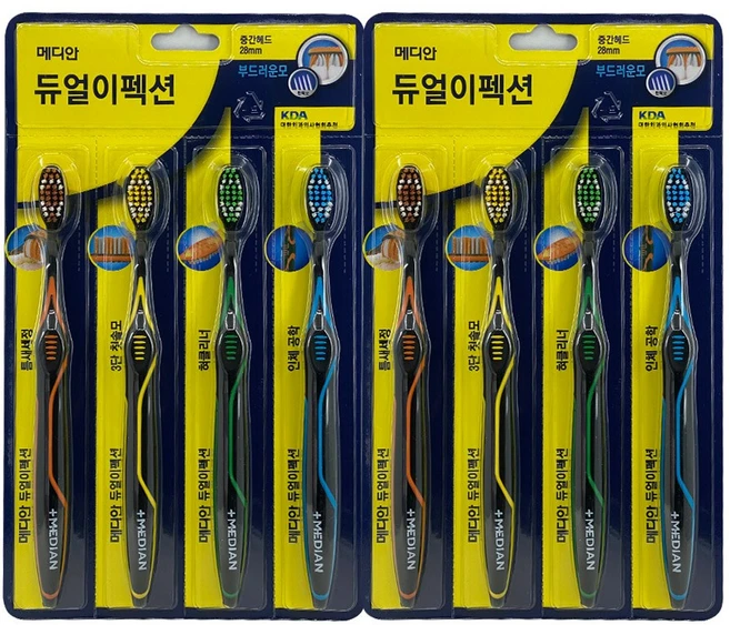 메디안 듀얼이펙션 부드러운모 4입 2개 - 쿠팡