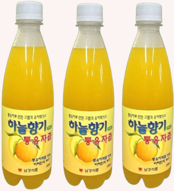 하늘향기 하늘향기 통유자즙 500ml x 3병 유기농 껍질째 갈아만든 유자과즙 유자액 무농약 유자청, 3개, 1개입